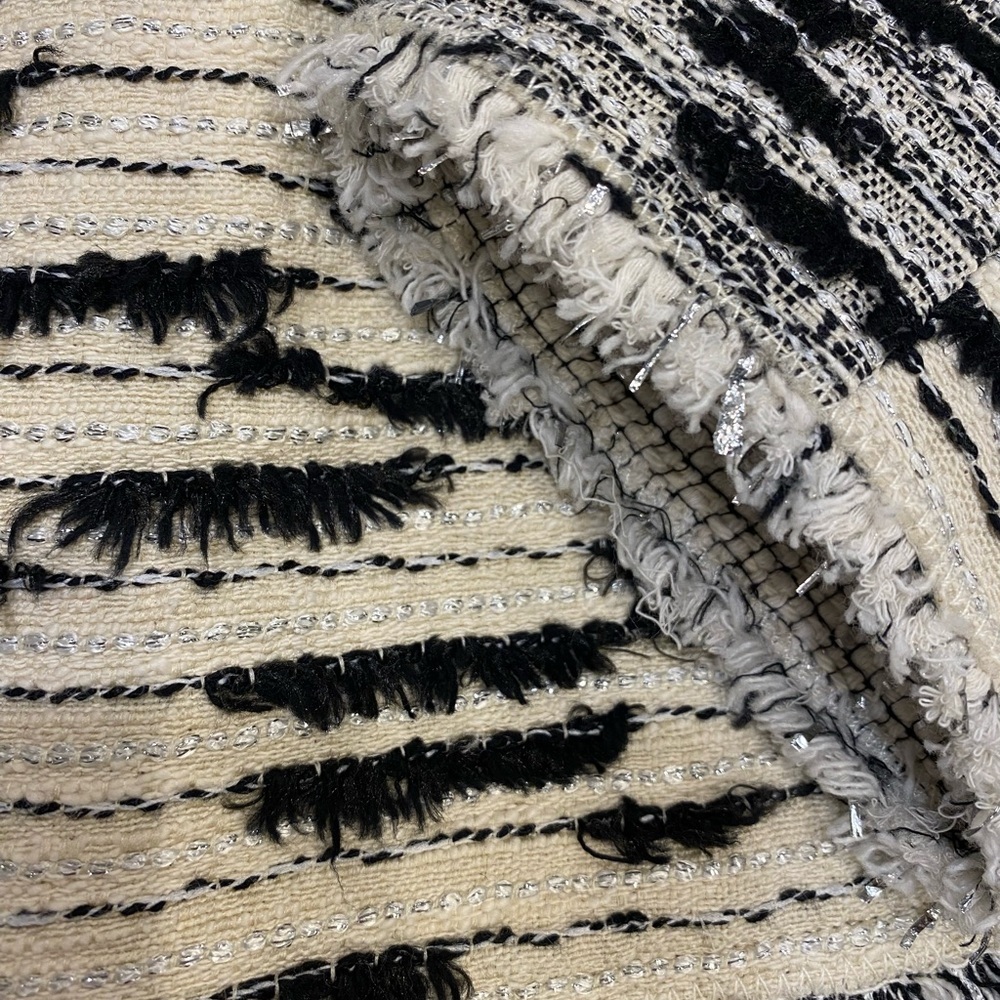 Rebecca Taylor Tweed Jacket Size 10 Black Cream Metallic - Picture 4 of 15